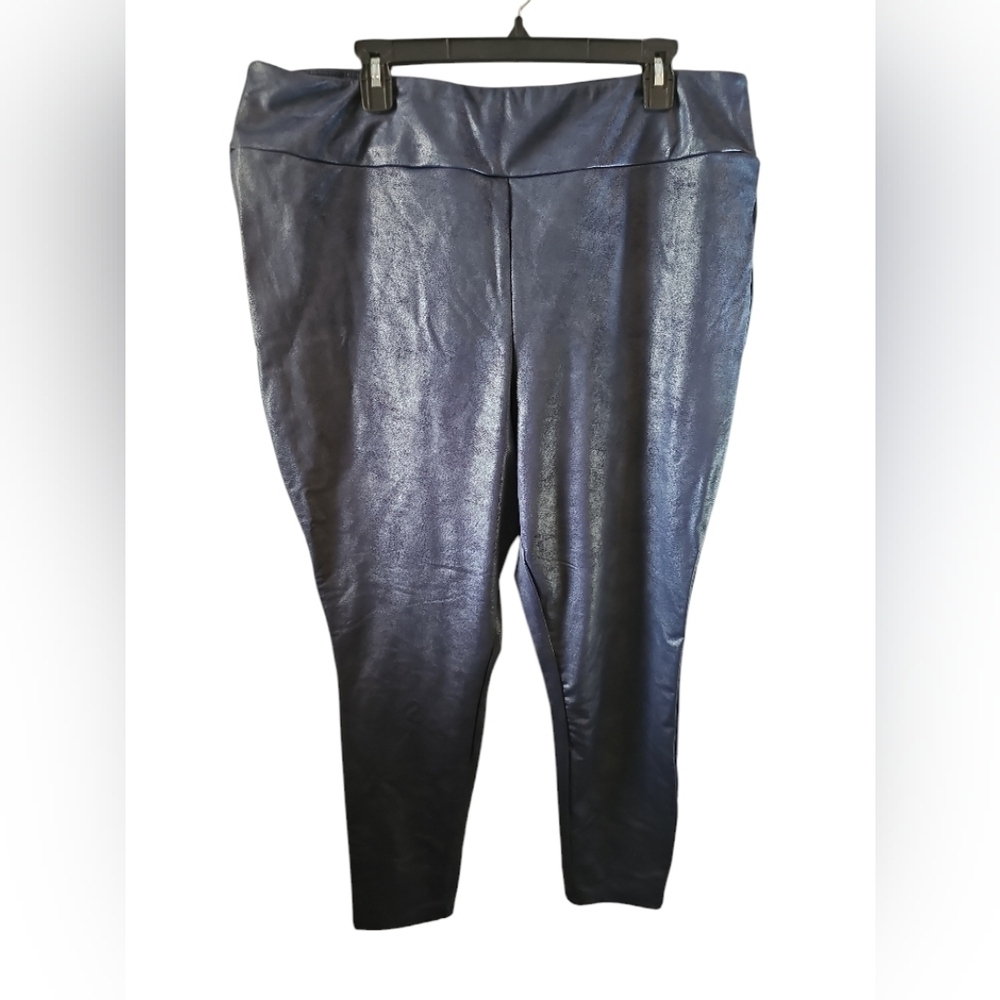 LuLaRoe Luxe faux leather navy Blue Leggings sz 3X WP155 - Picture 4 of 6